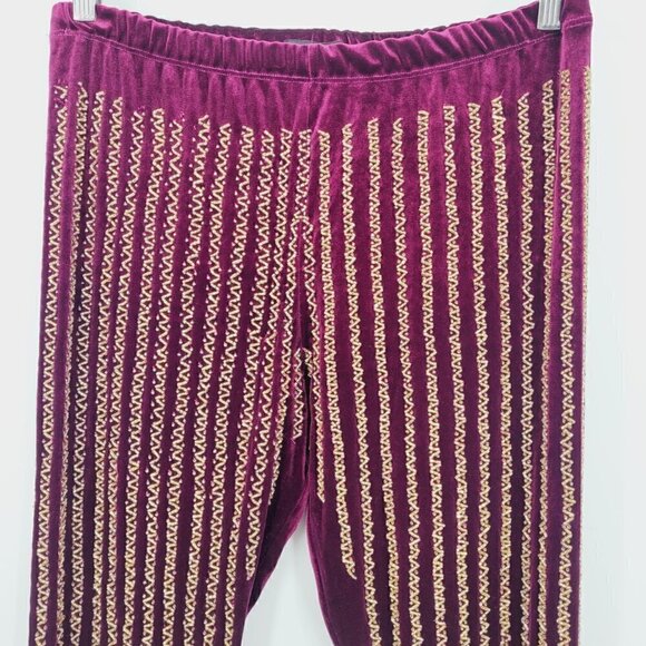 Virgo’s Lounge Burgundy Velvet Gold Beaded Leggings - Picture 3 of 7